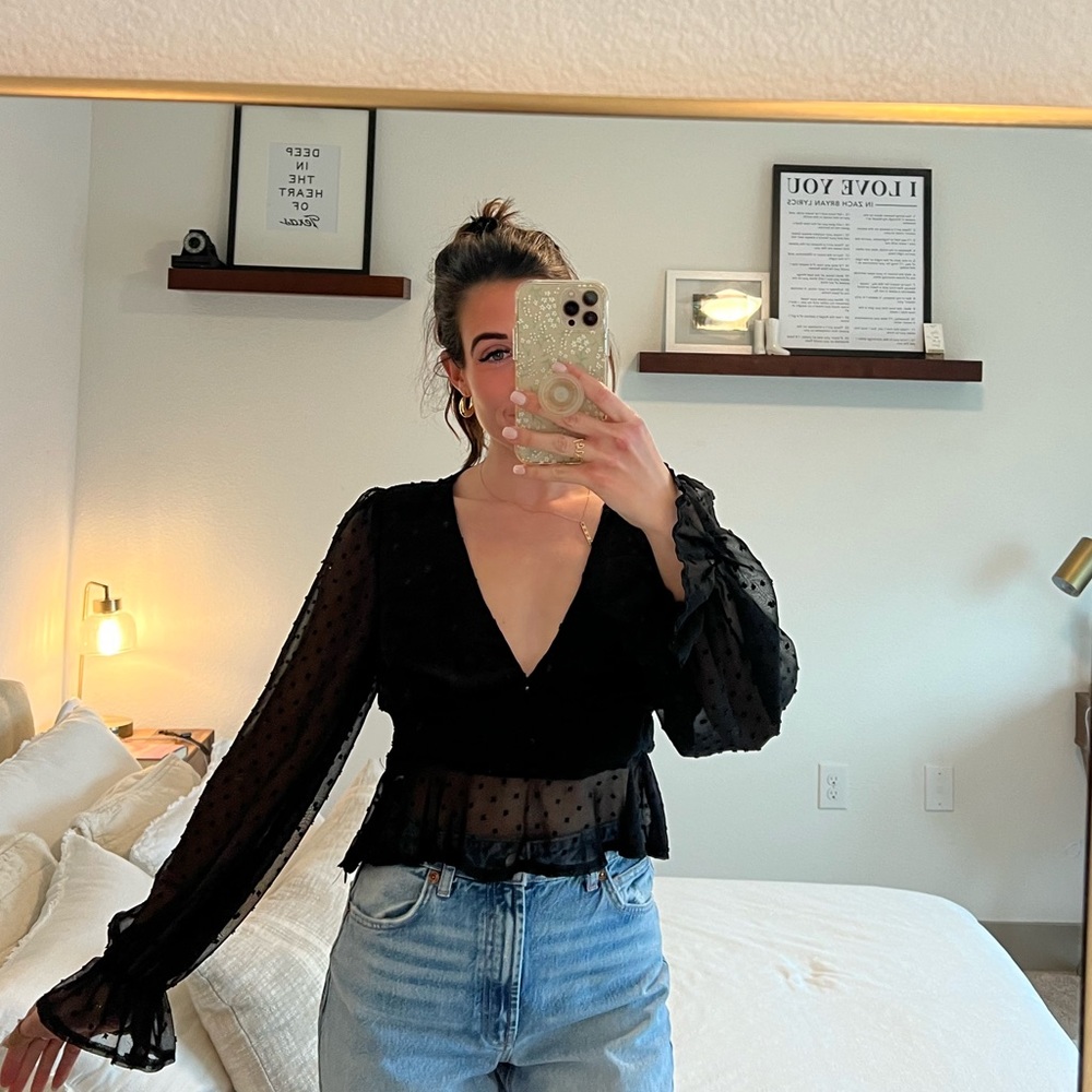 Long sleeve Princess Polly blouse with sheer sleeves and flare wrists